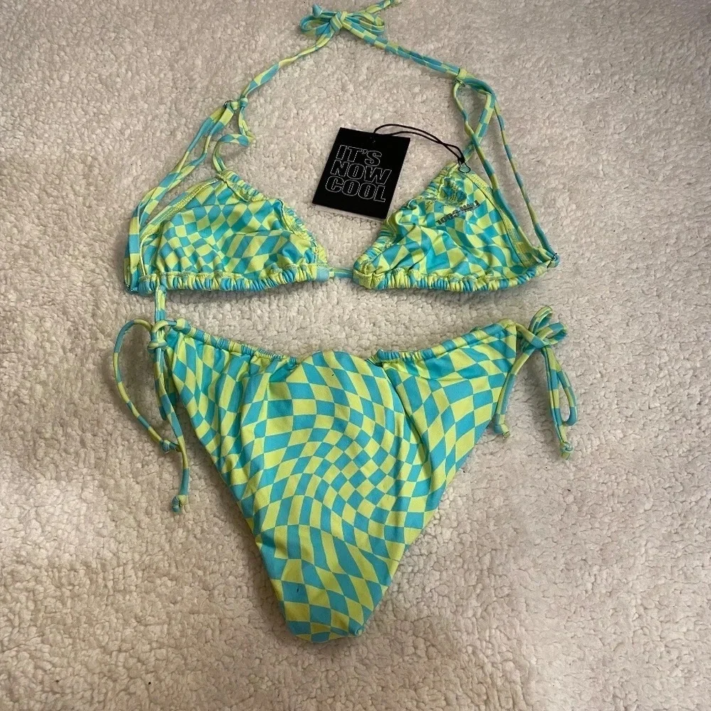 New! It’s Now Cool x free people checkered wave green blue bikini 14316